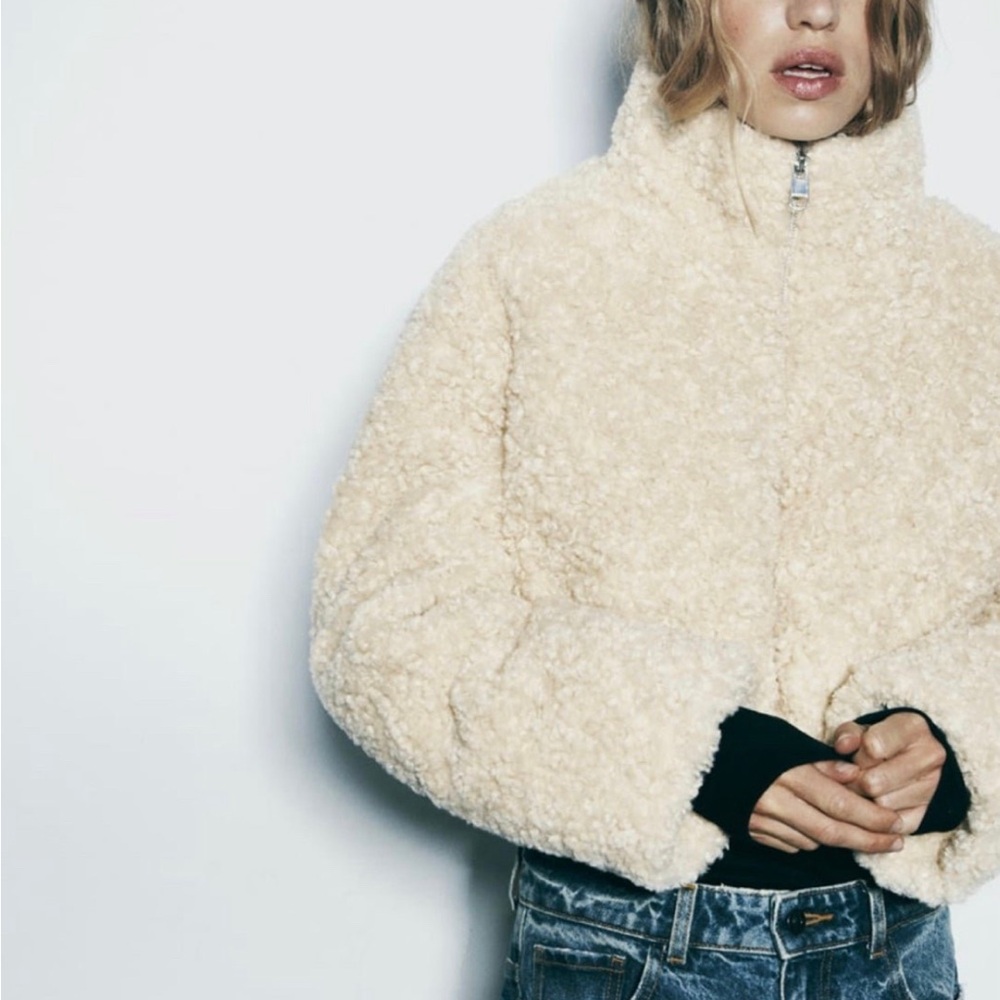 Zara NWT Women's Cream Teddy Coat Sherpa Jacket Bomber XS sold out - Picture 3 of 9